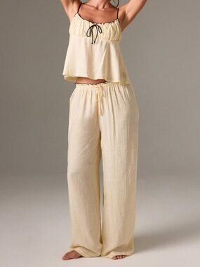 Yellow Casual Women's Two Piece Sleepwear